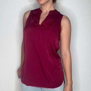 burgundy color, v-neck blouse, office casual style